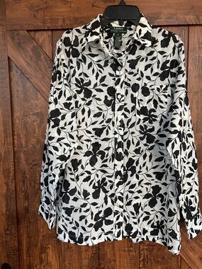 Lauren Ralph Lauren Black & White Floral Button-Front Blazer